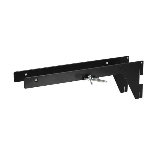 Made Retail Systems Outrigger Reverse slotted wall posts in 60mm pitch. Mounts to walls to create 600mm and 1200mm bays for merchandising. Great for front hanging, side hanging and shelving. Ideal for retail boutique wall merchandising, fashion apparel, homewares and accessories. Various accessory options are available. Black Powder Coat finish.