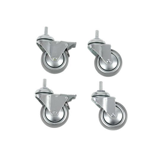 MADE Retail Systems, Set of 4 Castors – 75mm. Suits all H or I Gondolas. Includes 2 with locking mechanism, to lock Gondola into place. Available in a Silver finish.
